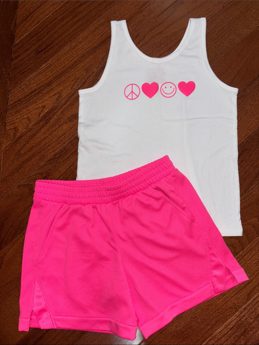 White Tank with Neon Pink Icons + Neon Pink Athletic Shorts